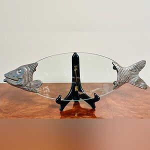 Glass and Silver Fish Serving Tray.